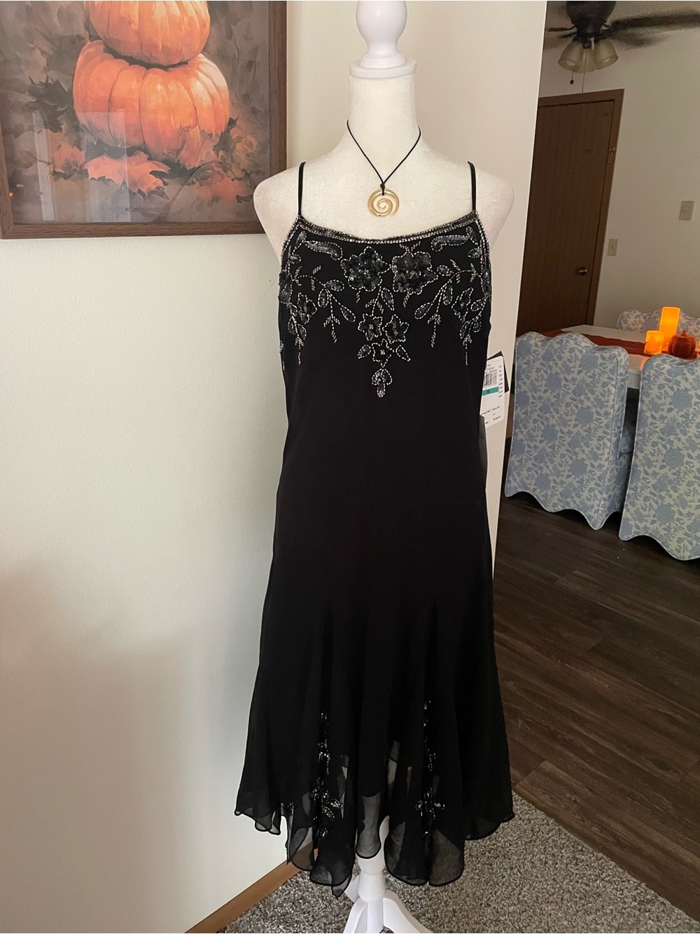 J Laxmi 90s Y2K Whimsigoth Beaded Sequined Hand-Embellished Midi Dress US 16